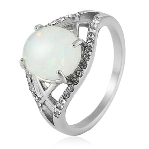 yunnique <b>Titanium</b> Steel Opal <b>Ring</b> With Cubic Zirconia Women's Fashion Jewelry Gift Silver Color - Product Image 1