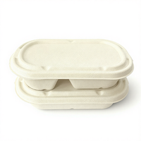 Boîte repas jetable en pulpe de bagasse 850 ml 1000 ml, durable, naturelle/blanche, 1/2 compartiment, récipient alimentaire avec couvercle pour plats à emporter