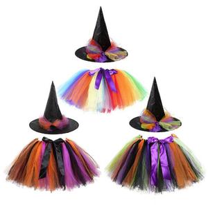 Ecoparty niñas Halloween tutú faldas bebé Ballet tul Pettiskirts con sombrero de <span class=keywords><strong>bruja</strong></span> escobas niños Cosplay fiesta disfraces tela - Product Image 1