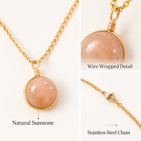 Collier pendentif en pierre de soleil naturelle enroulée sur fil, chaîne en acier inoxydable, bijoux or et argent, cadeau