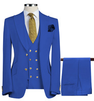 Jas Pria 3 Potong Model Double Breasted Slim Fit untuk Pengiring Pria, Warna Cokelat TR, Set Tuxedo untuk Pesta Prom, Terdiri dari Jas, Blazer, Rompi, dan Celana (Grosir & Kustomisasi)