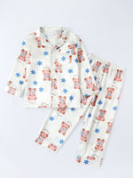 Nouveaux pyjamas en satin de style européen et américain pour garçons et filles, imprimés, à manches longues, vêtements de maison, ensemble deux pièces