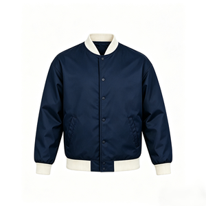Chaqueta Varsity Negra para Hombre con Ribete Blanco, Corte Regular, Chaqueta Bomber Informal de Poliéster para Otoño - Product Image 3