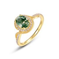 Bague en argent sterling 925 avec agate verte naturelle, bijoux plaqués or 10 carats, bague de fiançailles