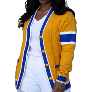 Wholesale Custom Logo <strong>Navy</strong> Gold Ladies Coat De Punto Long SGRho Sigma Gamma Rho Sorority Cotton Knit <strong>Cardigan</strong> Women's Sweater - Product Image 2