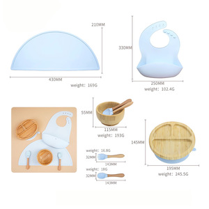 Juego de Vajilla Infantil de Bambú de Grado Alimenticio, Tazón de Silicona, Babero, Tenedor, Cuchara, Libre de BPA, Vajilla para Niños Pequeños, Regalo, Venta al por Mayor - Product Image 4