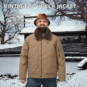 Blouson d'hiver vintage pour homme avec col en fausse fourrure, coupe bomber, fermeture éclair, coupe-vent, en coton-polyester épais, vêtement de travail extérieur - Product Image 2
