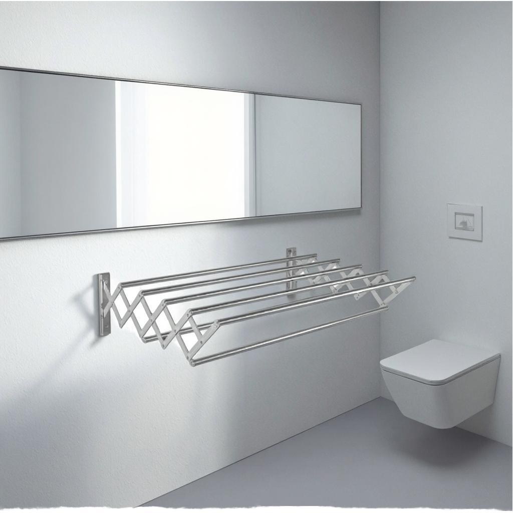 Double Pole Extendable 62cm Wall-Mounted Towel Rack Rods Pull-Up
