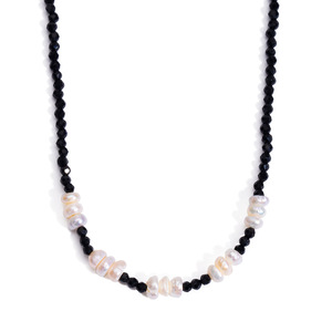 Pearl And Black Crystal Beaded Necklace Imitation Pearl Round Party Jewelry For Women - Product Image 1