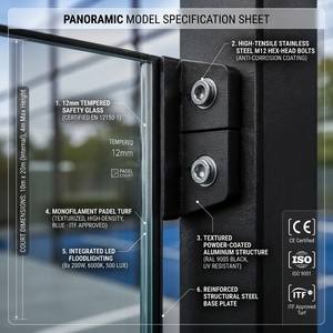 Pista <span class=keywords><strong>de</strong></span> Pádel Panorámica Profesional 2026 <span class=keywords><strong>de</strong></span> 20x10m para Exteriores con Vidrio Templado <span class=keywords><strong>de</strong></span> 12mm y Césped Estándar WPT - Product Image 5