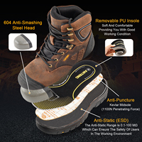Zapatos de Seguridad ANTENG de Corte Alto Color Marrón Oscuro, Zapatos de Trabajo de Seguridad con Punta de Acero Antideslizantes para Hombre