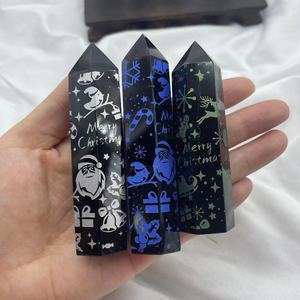 Venta al por mayor de varitas de cristal natural, obeliscos de cristal curativos, torres de gemas de cristal, regalos de Navidad, torres de obsidiana grabadas. - Product Image 4