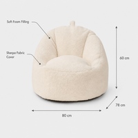 Sillón Reclinable Moderno de Piel Sintética Sherpa Color Crema, Sofá Tipo Puff con Respaldo Alto para Sala de Estar o Dormitorio