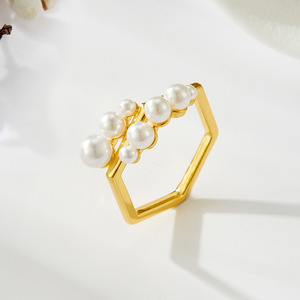Geometric Faux Pearl <b>Ring</b> Creative <b>Stacking</b> Index Finger <b>Ring</b> Everyday Wear Claw Setting Jewelry - Product Image 4