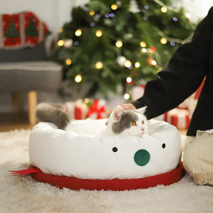Nuovo commercio all'ingrosso di natale carino cane gatto letto personalizzato Logo dimensioni e tessuto comodo rotondo <span class=keywords><strong>neve</strong></span> uomo letti per cani di piccola taglia per cani - Product Image 1