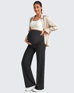 Loose <strong>Maternity</strong> Dress Yoga Pants with Pockets Over the Belly Stretchy Pregnancy Wide Leg Lounge <strong>Trousers</strong> - Product Image 6