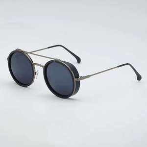 Lunettes de soleil polarisées rondes rétro <span class=keywords><strong>vintage</strong></span> 2026 unisexe, petite monture métallique à <span class=keywords><strong>double</strong></span> pont, verres TAC, noir brillant/marron - Product Image 2