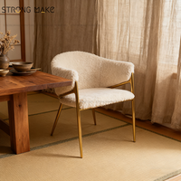 Chaise de salle à manger moderne de luxe en velours nordique blanc bouclé avec pieds dorés pour cuisine et salle à manger