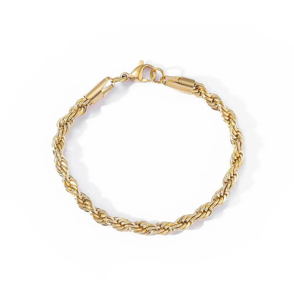 Mode 3Mm 5Mm Dik Gevlochten Goud Zilver 7 "8" Roestvrij Staal Gedraaid Touw Ketting Armband Voor Mannen Vrouwen