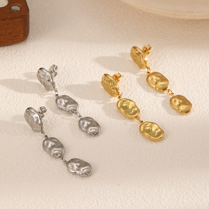 Pendientes colgantes de acero inoxidable de tres capas con forma de rostro, pliegues irregulares, diseño geométrico para mujer, joyería de moda - Product Image 1
