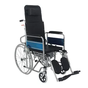 High quality elderly manual steel toilet wheel chair folding reclining commode wheelchair