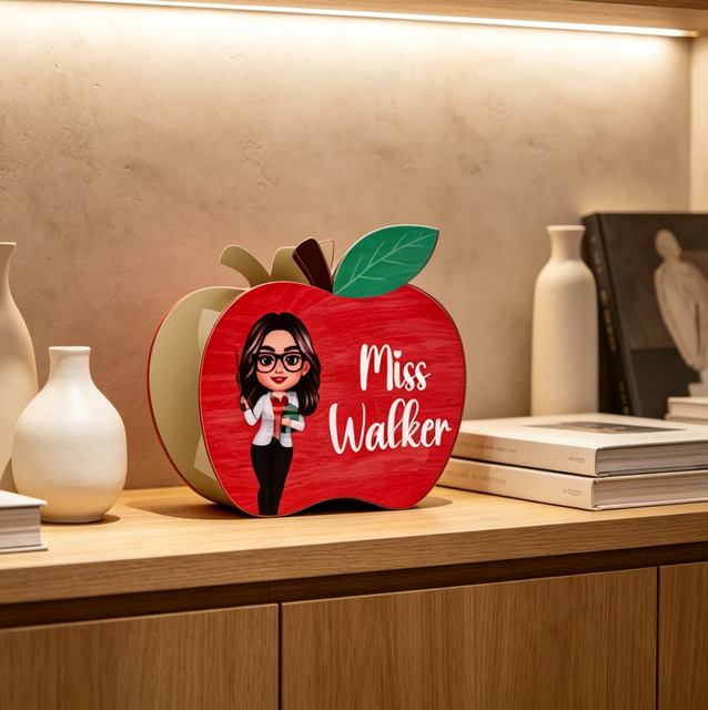 Wooden Apple Pencil Holder Desk Ornament Teacher Appreciation Gift Teachers Day Home Office Decor