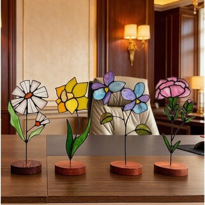Décoration de table <span class=keywords><strong>en</strong></span> verre teinté <span class=keywords><strong>à</strong></span> thème végétal de style europé<span class=keywords><strong>en</strong></span> pour la fête des mères et les anniversaires, cadeau, ornements floraux de table - Product Image 1