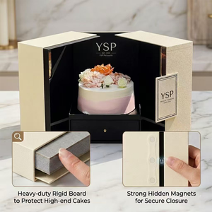 กล่องเค้กแบบ<span class=keywords><strong>พ</strong></span>ับได้สองประตู YSP Custom Luxury <span class=keywords><strong>พ</strong></span>ร้อมลิ้นชักซ่อน วัสดุกระดาษลายขวางแข็งแรง สำหรับ<span class=keywords><strong>เค้ก</strong></span>แต่งงานระดับไฮเอนด์ - Product Image 2