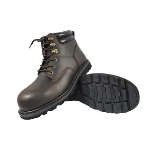 Brown Genuine Leather Anti-slip Anti-puncture Labor Footwear Work Boots Safety Shoes S3