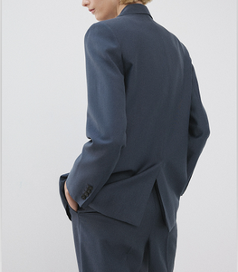 Blazer Azul Polvoriento de Doble Botonadura para Mujer con Solapa Entallada y Bolsillos con Solapa, Corte Relajado, Abrigo Elegante Casual para Oficina y Uso Diario - Product Image 5