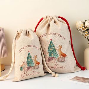 Bolsa de Regalo Navideña Personalizada Ecológica y Duradera para Niños, Saco de Santa Personalizado, Bolsa de Lino y Algodón con Cordón para Fiestas Familiares - Product Image 1