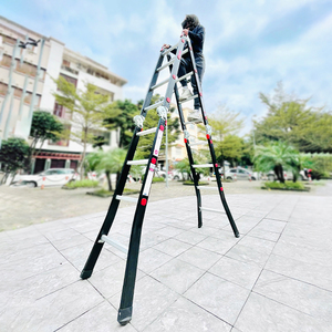 Aluminum <b>Foldable</b> Extension Ladder 6 <b>Steps</b> 12ft Extended Height Manual Lock 300lb Capacity Warehouse & Home Use - Product Image 5
