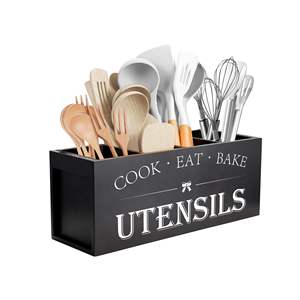 Большой квадратный держатель для кухонной утвари, 4 отделения, органайзер для деревянной посуды для фермерского дома, кухонный Декор - Product Image 1