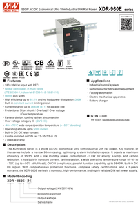 MEAN WELL NEW Série XDR-960E d'alimentation sur rail DIN 24V 36V 48V 960W économique, série <span class=keywords><strong>SDR</strong></span> d'entrée 180-264VAC améliorée - Product Image 2