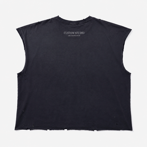 Camiseta sin mangas con lavado ácido, gráfico de retrato desgastado, algodón de alto gramaje, corte holgado, estilo streetwear oscuro, camiseta personalizada para hombre - Product Image 2