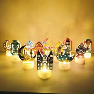 شموع LED لرمضان بدون لهب مع وميض، تعمل بالبطارية، إضاءة ليلية، فانوس على شكل هلال، زينة داخلية لعيد مبارك - Product Image 2