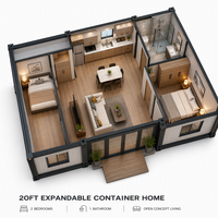 Maison conteneur pliable, maison mobile extensible, module résidentiel préfabriqué de 20 pieds avec toit isolé pour la vie hors réseau