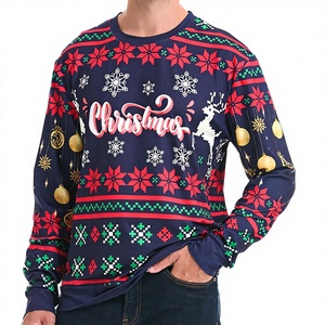 Men's Heavyweight 240gsm Custom Christmas Printed Sweatshirt Mens Heavyweight Cotton Blend Crew Neck Pullover Holiday Casual Top - Product Image 3