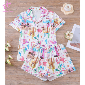 Loveda Wholesale Women Summer Cowboy Boots Print Casual <strong>Home</strong> Wear Short Sleeve Shirt Shorts <strong>Sweet</strong> Pajamas Set - Product Image 2