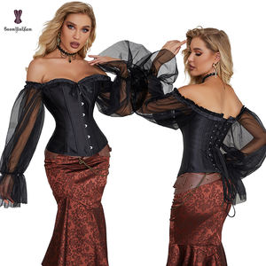 Épaule dénudée à manches longues gothique Corselet mode Satin à lacets désossé Korset surbuste Bustiers Corsets grande taille pour les femmes aux gros seins - Product Image 4