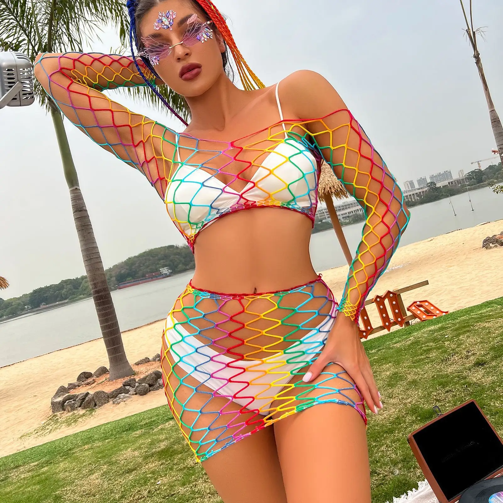 Beachwear Cover Up Swimwear Crochet Luxury Women Summer Custom Beach Big Fishnet Swim costume da bagno Crochet Cover Up Dress Women 2022