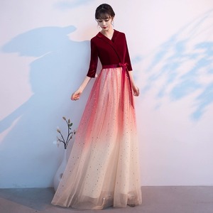 Adult Evening Gown Long <b>Dress</b> V-Neck <b>A</b>-<b>Line</b> Gradient Color Starry Tulle Wrap Tie Formal Party Performance Costume - Product Image 2