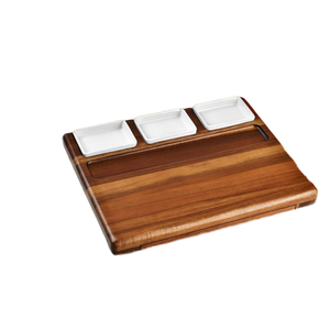 Set Grande Tagliere in Bambù con 3 Ciotole in Ceramica Rimovibili e Utensili da Servizio, Ecologico per Cucina e Casa, Nuove Idee Regalo per la Casa - Product Image 2