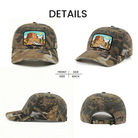 Casquettes de baseball unisexes camouflage 6 panneaux de haute qualité en gros avec broderie 3D personnalisée, patch tissé et visière incurvée