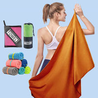 Serviette de plage double face en microfibre à séchage rapide, couleur unie, absorbante, portable, pour le sport et le fitness, avec bande élastique personnalisée