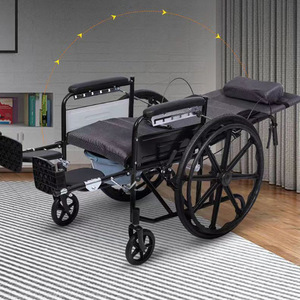 Pedestrians <b>Folding</b> Manual Wheelchair With <b>Commode</b> Seat Portable For Elderly And Disabled Travel Use - Product Image 4
