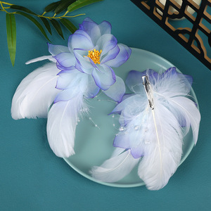 Nuevo diseño original, accesorio para el cabello de seda hecho a mano con estampado floral en caliente, pinza para el cabello con plumas de estilo superhada, Hanfu - Product Image 3