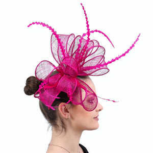 Nouvel Arrivage Chapeau de Cérémonie pour Femme, Accessoire de Mariage Fait Main avec Grand Nœud et Plumes, Fascinator Derby Ascot en Sinamay, Coiffe d'Intérieur - Product Image 4
