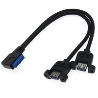 USB3.0 90 ° Cable de Panel USB 3.0 A Hembra a Doble Puerto USB 3.0 A Hembra, Conector en Ángulo Recto de 20 Pines, para Placa Base USB 3.0 de 19/20 Pines