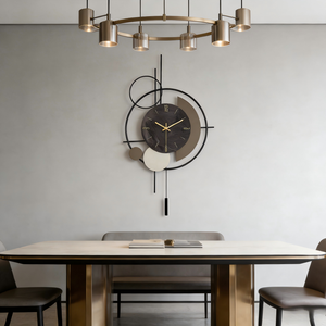 ज्यामितीय कला लोहे की पेंडुलम दीवार घड़ी आधुनिक प्रकाश विलासिता लिविंग रूम सजावट घड़ी रात शांत हो रही है - Product Image 3